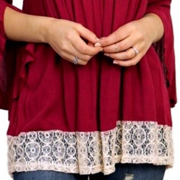 Red Lace Trimmed  NEW Boho Beauty Tunic - Picture 4 of 10